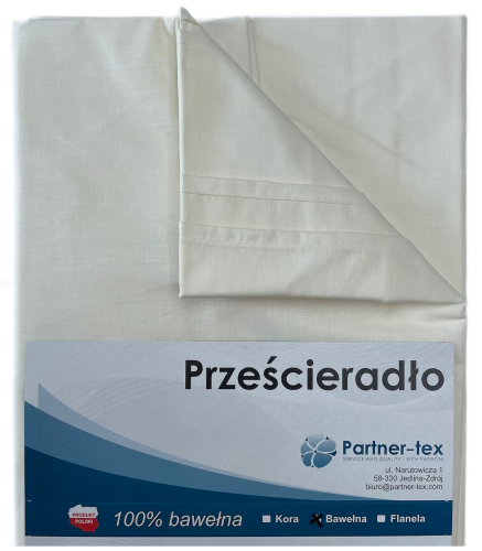 Prześcieradło gładkie bez gumki ecru kremowe bawełniane Partner-tex.png