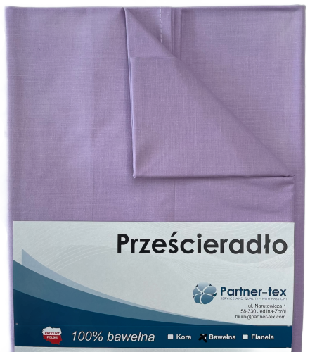 Prześcieradło bawełniane bez gumki kolor wrzosowy jasny fiolet Partner-tex.png
