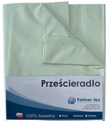 Prześcieradło bawełniane w kolorze jasno zielonym miętowym jasno seledynowe bez gumki Partner-tex.png