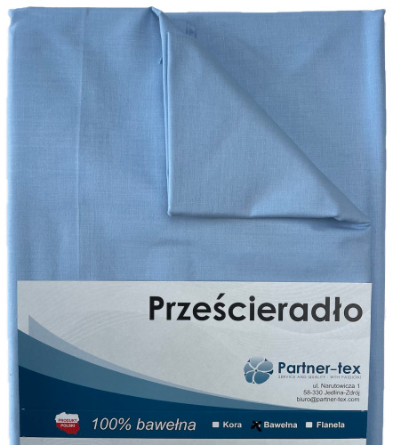 Prześcieradło niebieskie bez gumki bawełniane błękitne Partner-tex.png