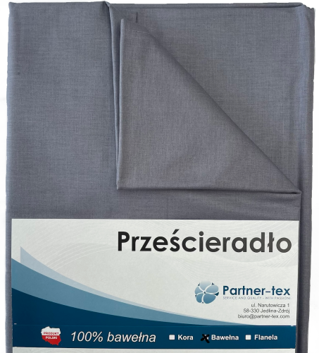 Prześcieradło bawełniane bez gumki ciemno szare Partner-tex.png